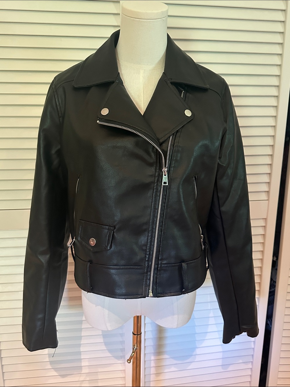 Sebby Black Faux Leather Asymmetrical Zip Jacket